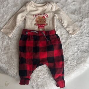Joe Fresh Cream Bodysuit with Red and Black Buffalo Plaid Pants